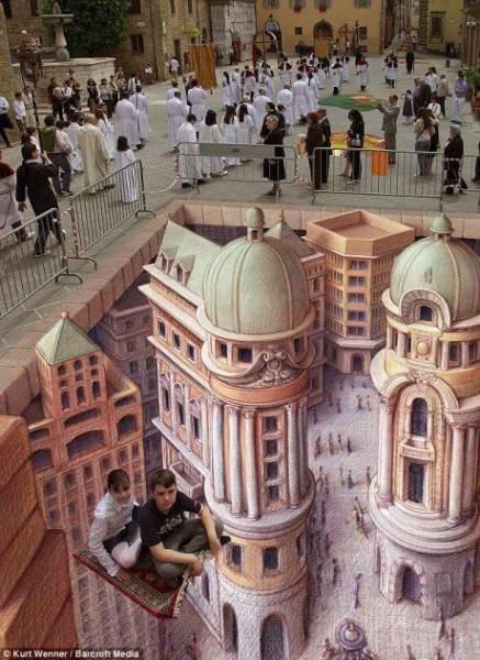 Картинки 3D рисунки на асфальте, Картинки 3D город на асфальте